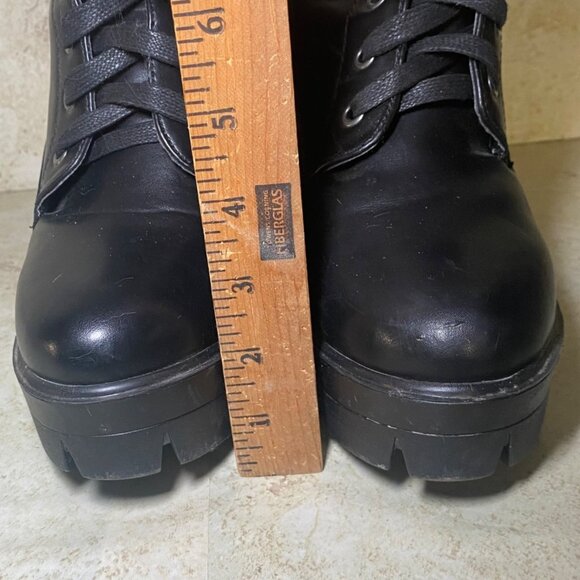 Black Platform Combat Boots Chunky Heel Lug Sole Lace Up Ankle Booties - Picture 4 of 9